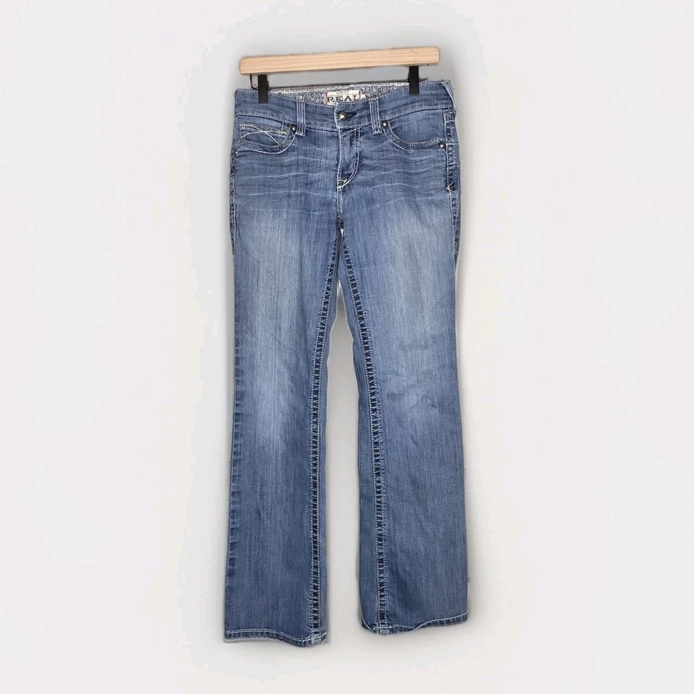 Ariat REAL Women‎ Whipstitch Mid Rise Boot Cut Blue Jeans 28R Western Ranch Wear